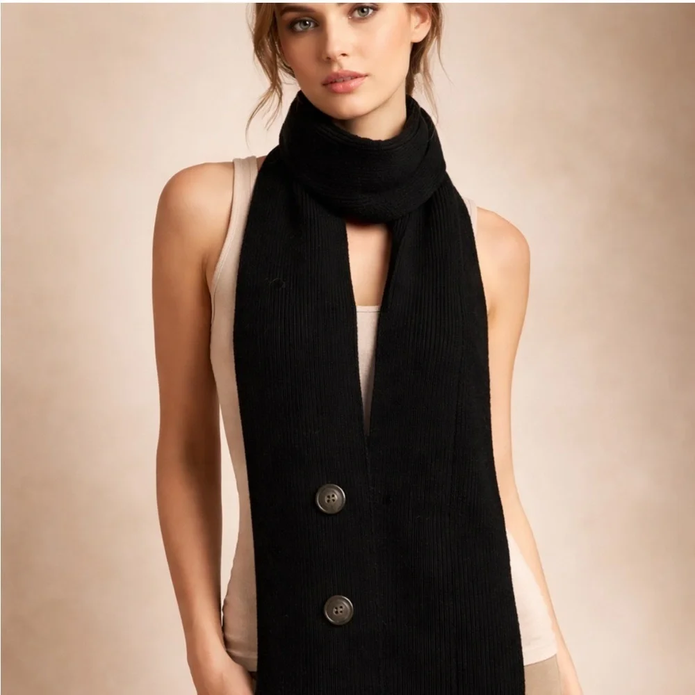 Black Ribbed Knit Button Scarf Wrap – Oversized